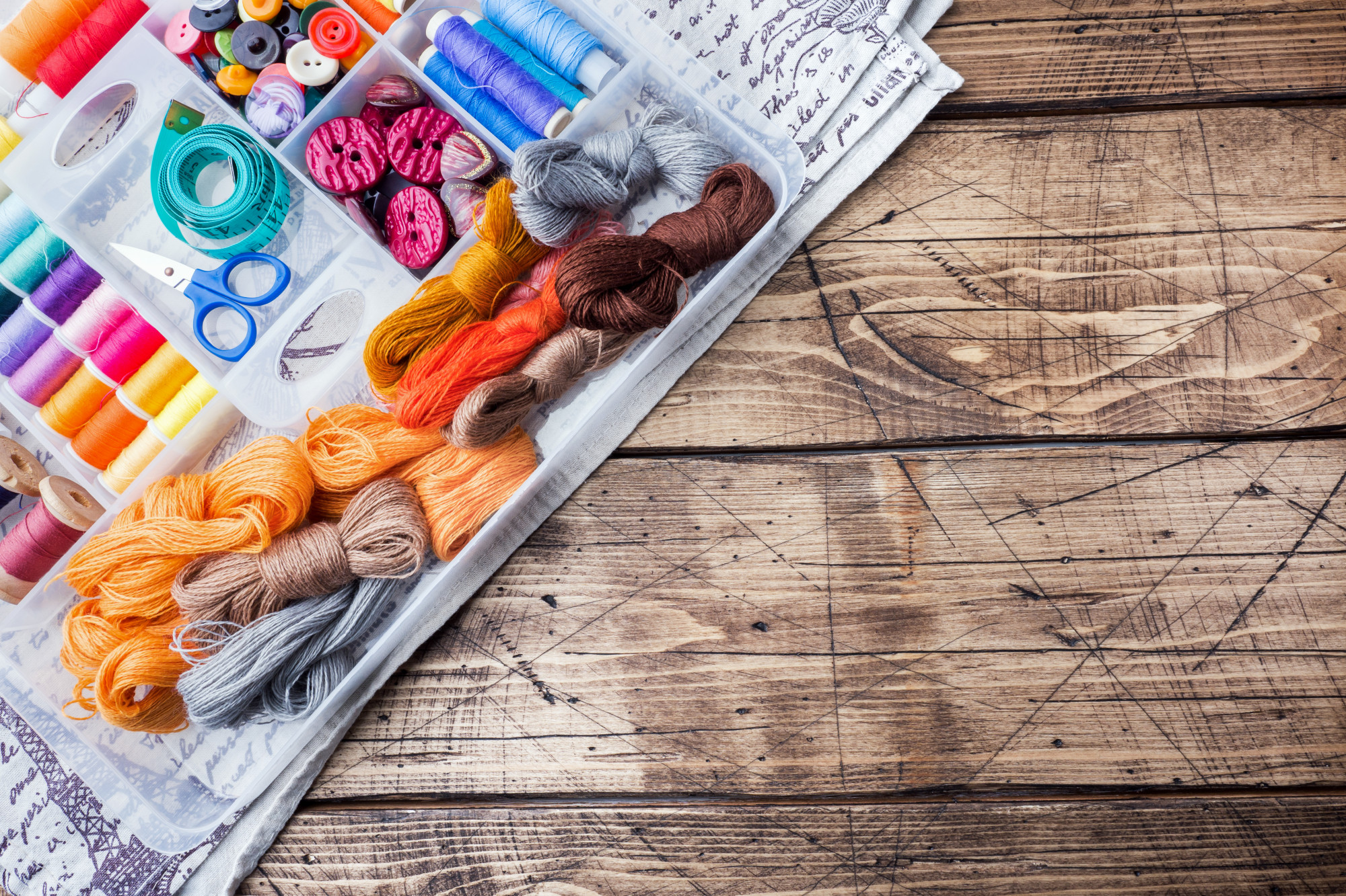Samples laid out on table with color threads