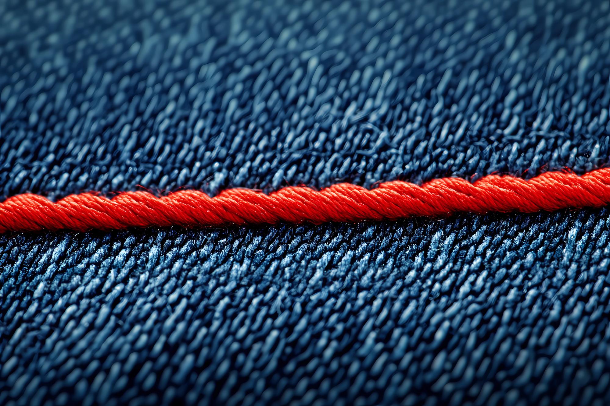 Close-up hand embroidery on denim with bold thread